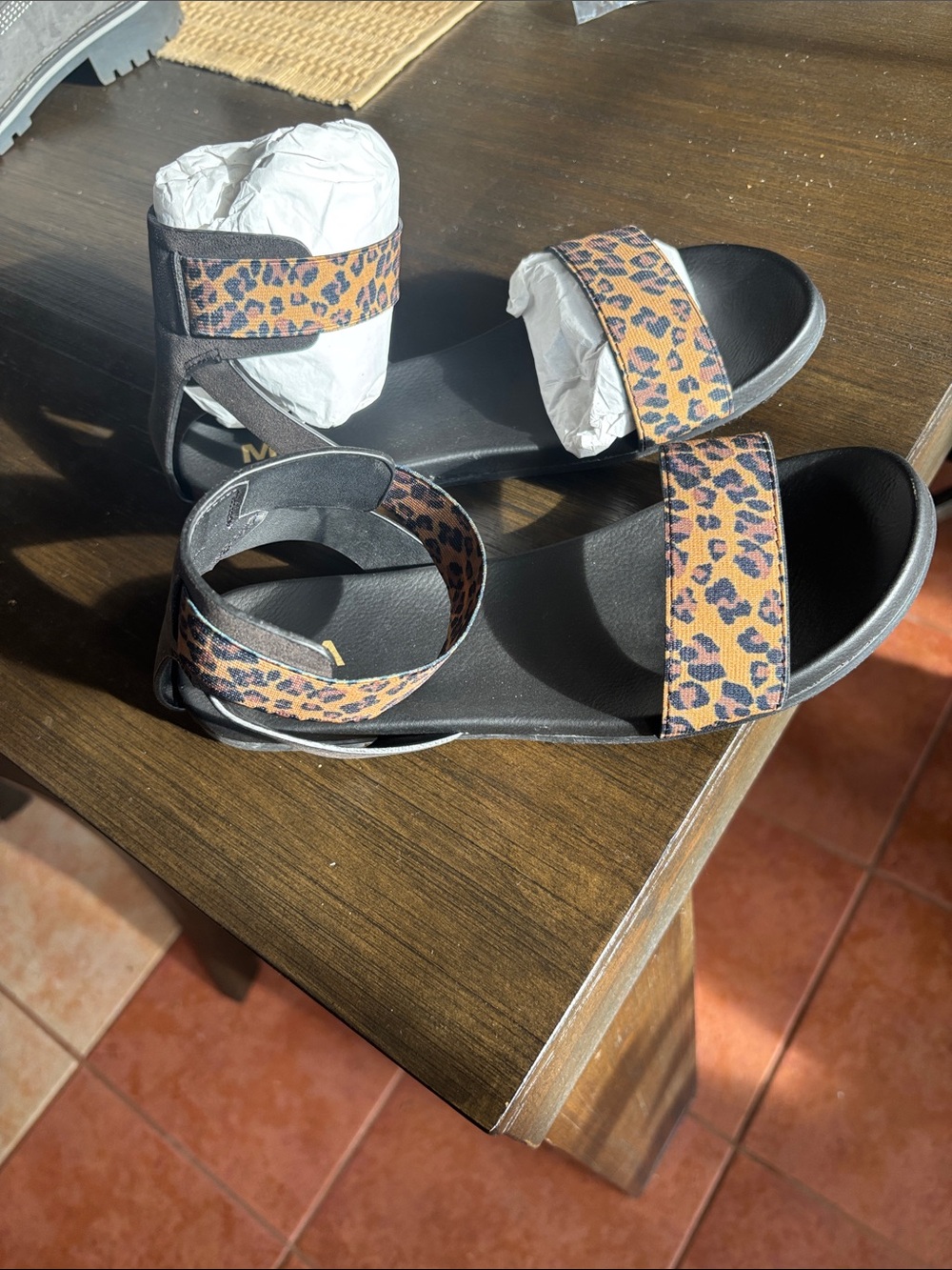 MIA Leopard Print Strappy Flat Sandals - Black and Brown